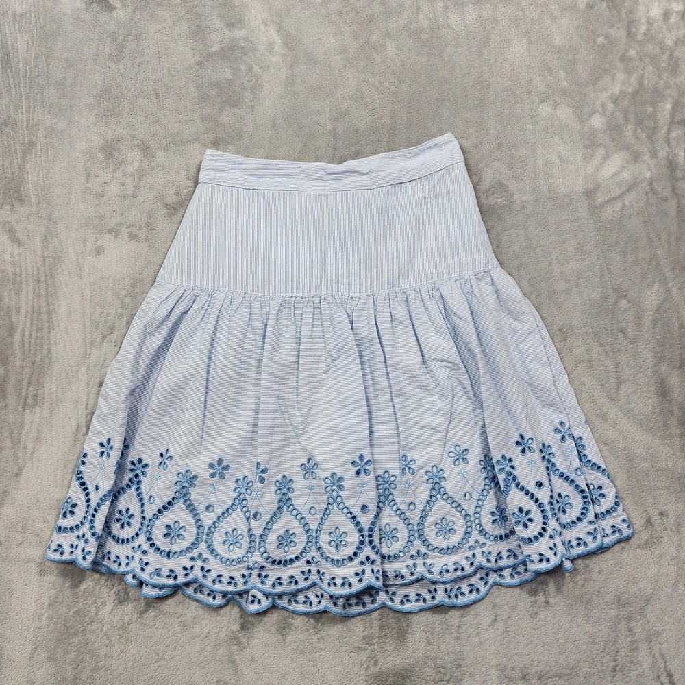 Draper James Skirt Womens 4 Blue Striped Embroidered Eyelet‎ A-Line Knee Length